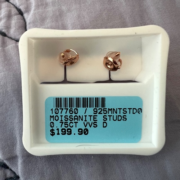 Moissanite Stud Earrings – 0.75 CTW, VVS D Color – 925 Silver, Rose Gold Plated - Picture 3 of 5